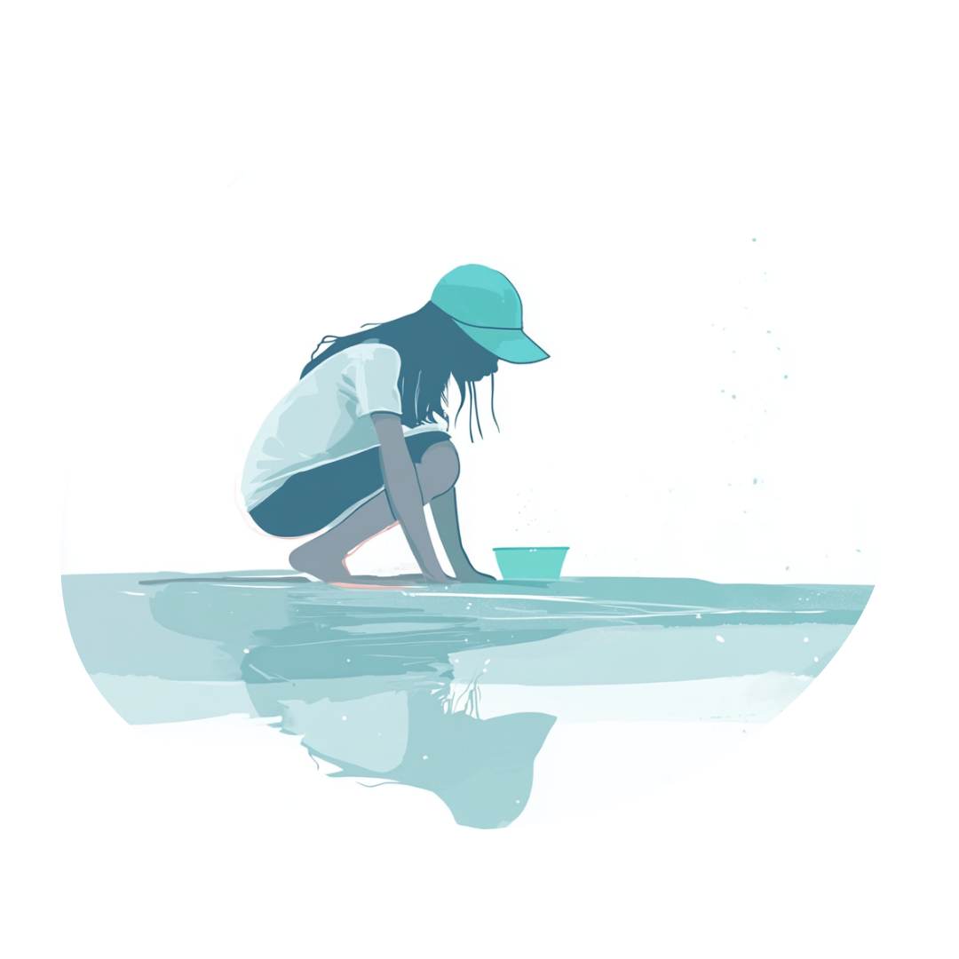 Ein Kind spielt im Sand.